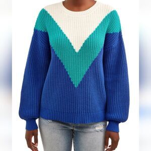 Time and Tru Blue & White Knit Sweater, Size L